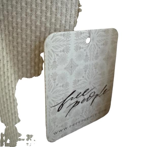 Free People ivory Thermal Waffle Knit Top purple accent size Small NWT - Picture 5 of 8